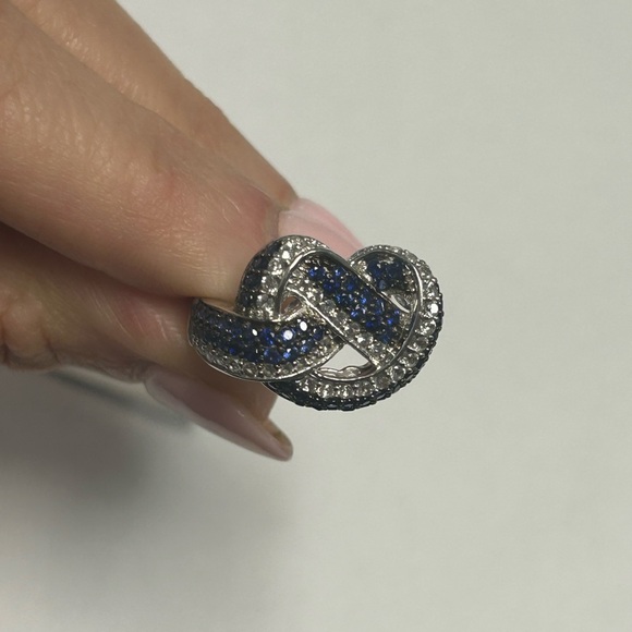 Suzy Levian Sterling Silver Blue Sapphire White Sapphire Knot Ring NWT #5 - Picture 3 of 8